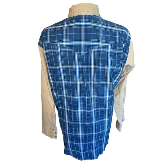Vintage Wrangler X-Long Tails Denim & Plaid Button Up Western Shirt Size Large - Picture 2 of 3